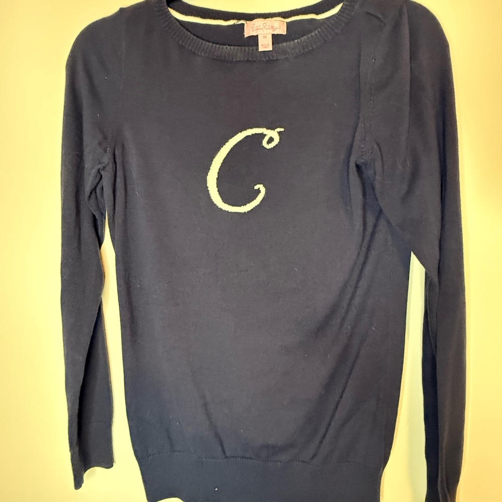 Lilly Pulitzer Navy Sweater with Embroidered C